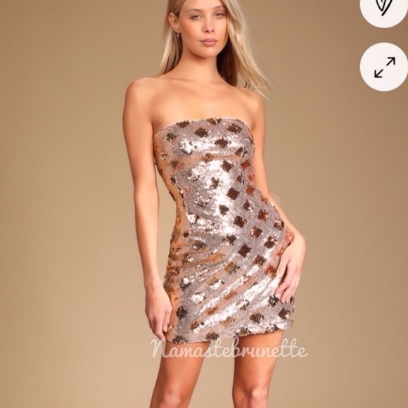 Nwt Lulu's Rose Gold Sequin Strapless Bodycon Mini Dress - Picture 2 of 14